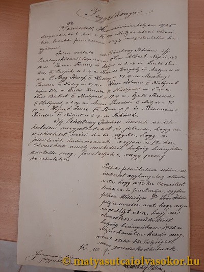 A Mátyás Utcai Olvasókör 1925. december 06-i jegyzőkönyve.